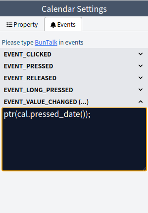 Calendar value changed event