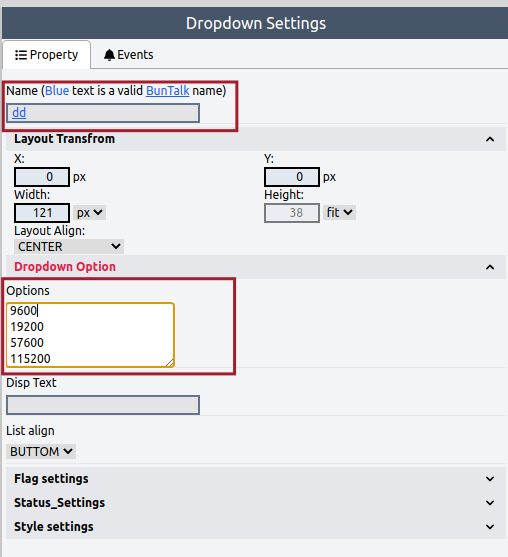 Drop-down settings